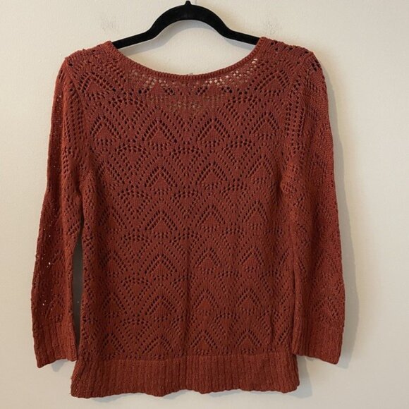 Peruvian Connection 2 Piece Set Crochet Open Knit Cardigan & Tank Orange Size M - Picture 5 of 13